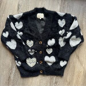 Hannah Banana Fuzzy Pearl Heart Cardigan